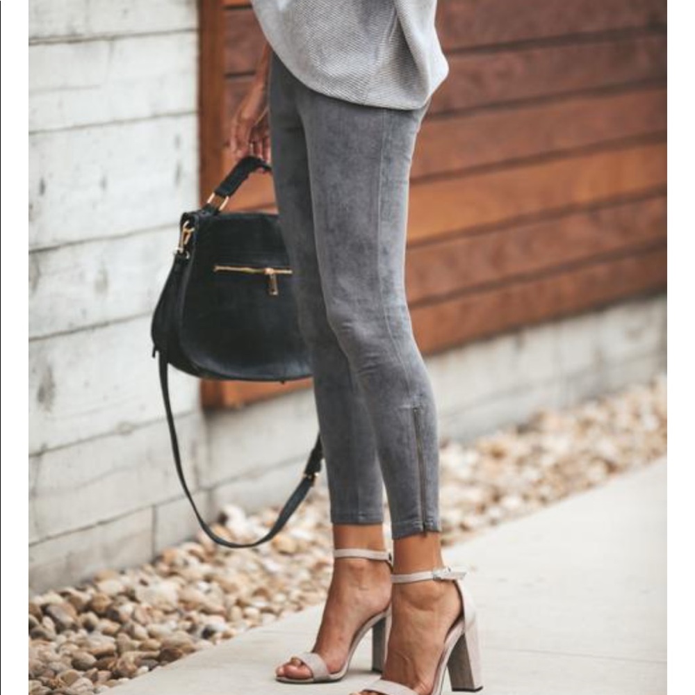 Vici Collection Forever Suede Zip Leggings- grey